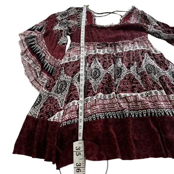 Free People Heart of Gold Brown Boho Peasant Dramatic Sleeve Short Dress Small - Picture 9 of 13